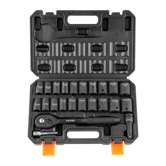 1/2" Drive Impact Socket Set, 23-Piece Socket Set SAE（7/16" -1")&amp; Metric（13-24mm）6 Points Cr-V Alloy Steel for Car Repair with Ratchet Handle Rugged Construction Storage Case