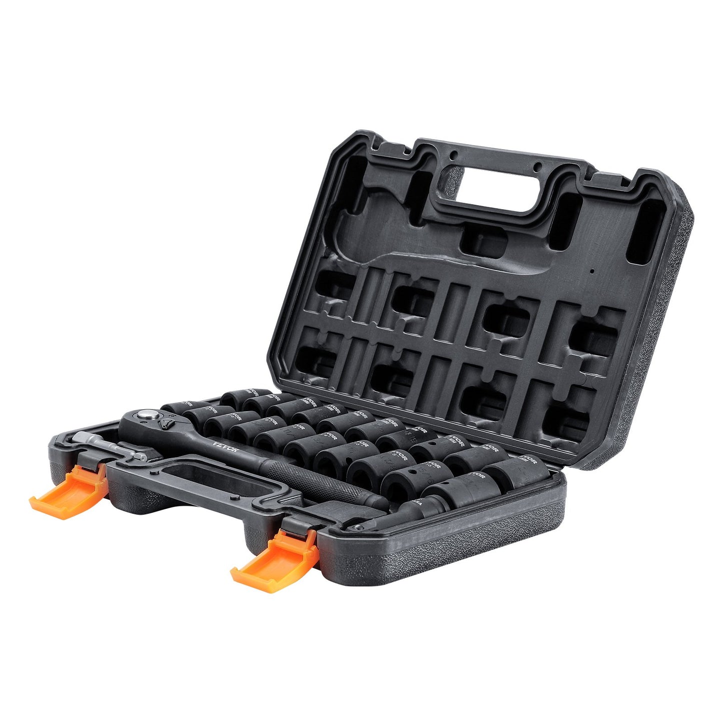 1/2" Drive Impact Socket Set, 23-Piece Socket Set SAE（7/16" -1")&amp; Metric（13-24mm）6 Points Cr-V Alloy Steel for Car Repair with Ratchet Handle Rugged Construction Storage Case