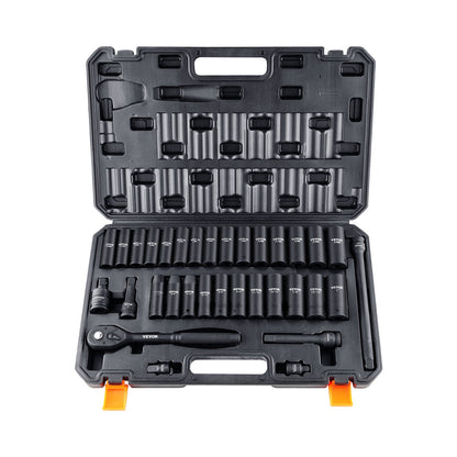 1/2" Drive Impact Socket Set, 33-piece Socket Set SAE 3/8"-1" and metric 10-24mm, 6-point Cr-V alloy steel for automotive repair, easy-to-read size markings, Robust construction, Includes storage case