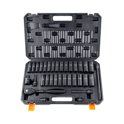 1/2" Drive Impact Socket Set, 33-piece Socket Set SAE 3/8"-1" and metric 10-24mm, 6-point Cr-V alloy steel for automotive repair, easy-to-read size markings, Robust construction, Includes storage case