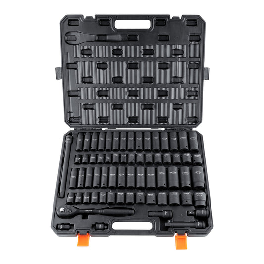 1/2" Drive Impact Socket Set, 65 delars Socket Set SAE 3/8" till 1-1/4" och metriskt 10-24 mm, 6-punkts Cr-V legerat stål för bilreparationer, lättlästa storleksmärkningar, robust konstruktion, förvaringsväska