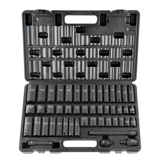 3/8" Drive Impact Socket Set, 48 delars Socket Set SAE （5/16" -3/4"） & Metrisk （8-22mm）6 Points Cr-V Drive Extension Bar Universal Joint & Power Drill Adapter Inkluderar förvaringsväska