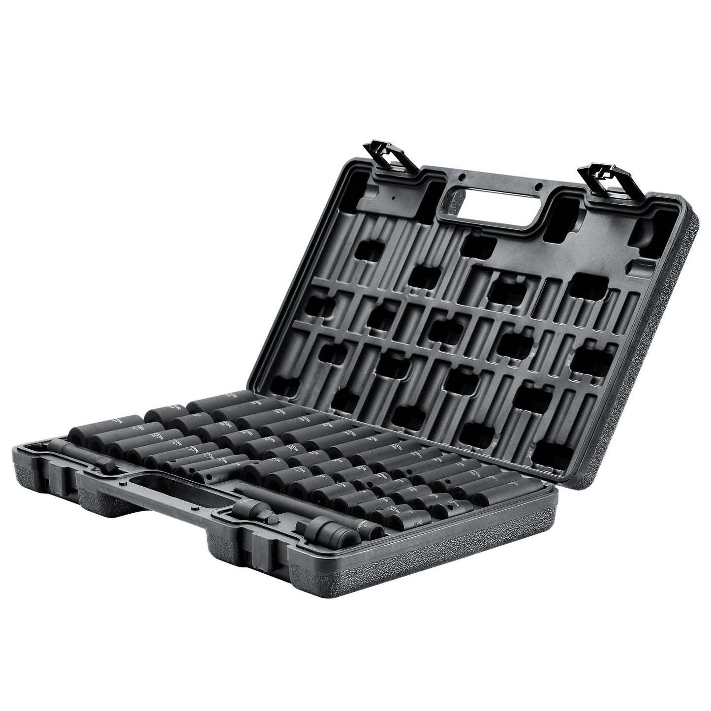 3/8" Drive Impact Socket Set, 48 delars Socket Set SAE （5/16" -3/4"） & Metrisk （8-22mm）6 Points Cr-V Drive Extension Bar Universal Joint & Power Drill Adapter Inkluderar förvaringsväska