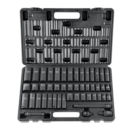 3/8" Drive Impact Socket Set, 48 delars Socket Set SAE （5/16" -3/4"） & Metrisk （8-22mm）6 Points Cr-V Drive Extension Bar Universal Joint & Power Drill Adapter Inkluderar förvaringsväska