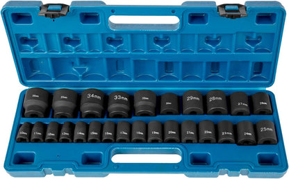 Impact Sockets Set 1/2 Inch 26-Piece Sockets Sockets, Shallow Sockets, 6-Point Sockets, Robust Construction, CR-V, 1/2 Inches Drive Sockets Set Impact Metric 10 mm - 36 mm, with a Storage Cage