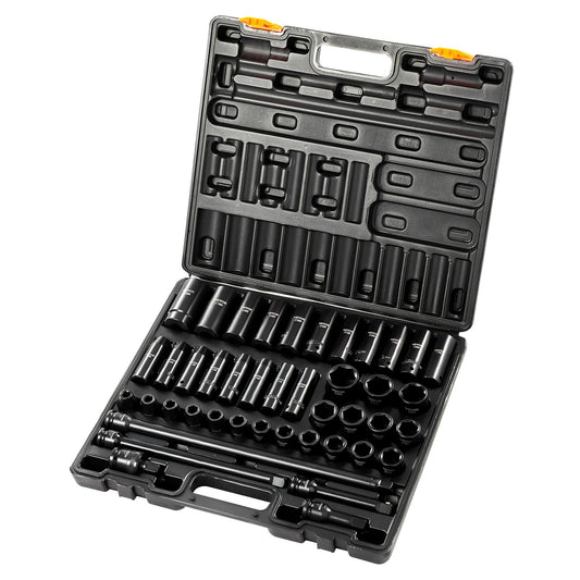 Impact Sockets Set 1/2 Inches 43 Delar Impact Sockets, Standard Sockets Sortiment, 1/2 Inches Drive Sockets Set 6-Points Sockets Metriska 9-30 mm (Standard/Djup)