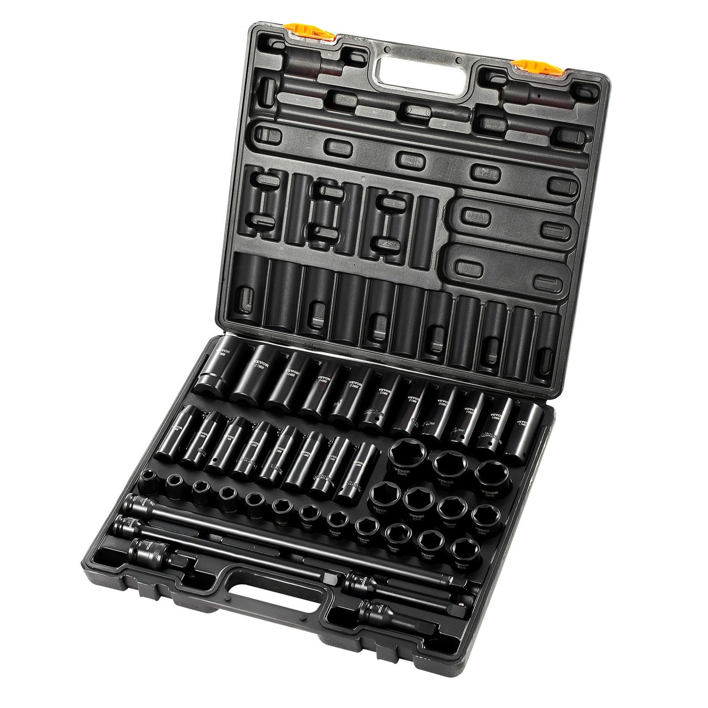 Schlag-Steckschlüsselsatz 1/2 Zoll, 43-teilig, Schlag-Stecknüsse, Standard-Steckschlüssel-Sortiment, 1/2 Zoll Antriebs-Steckschlüsselsatz, 6-Kant-Stecknüsse, metrisch, 9-30 mm (Standard/Tief)