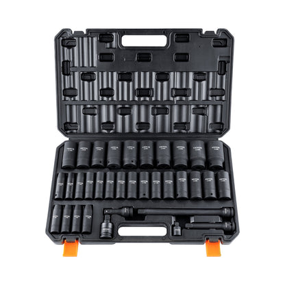 1/2" Drive Deep Impact Socket Set, 34st Socket Set Metriskt (8-36mm) 6 Point Cr-MO legerat stål för bilreparation, robust konstruktion, inkluderar kraftig förvaringsväska
