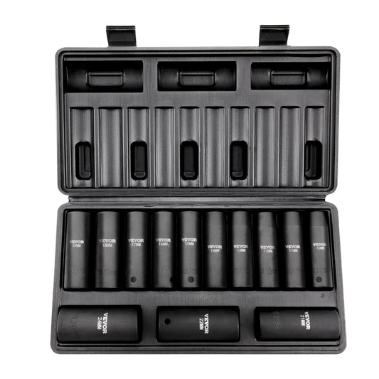 1/2" Drive Impact Socket Set, 13-delads djupsockelset Metrisk 10-24 mm, 6-punkts CR-V legerat stål för bilreparation, lättlästa storleksmarkeringar, Robust konstruktion, Inkluderar förvaringsväska