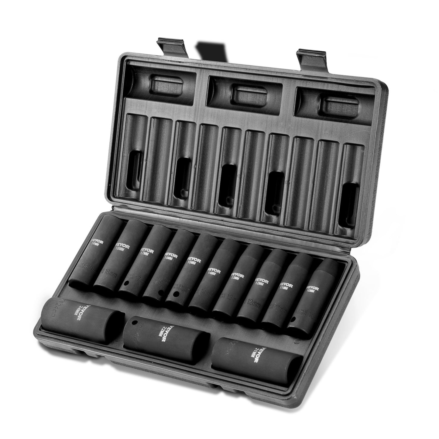 1/2" Drive Impact Socket Set, 13-delads djupsockelset Metrisk 10-24 mm, 6-punkts CR-V legerat stål för bilreparation, lättlästa storleksmarkeringar, Robust konstruktion, Inkluderar förvaringsväska