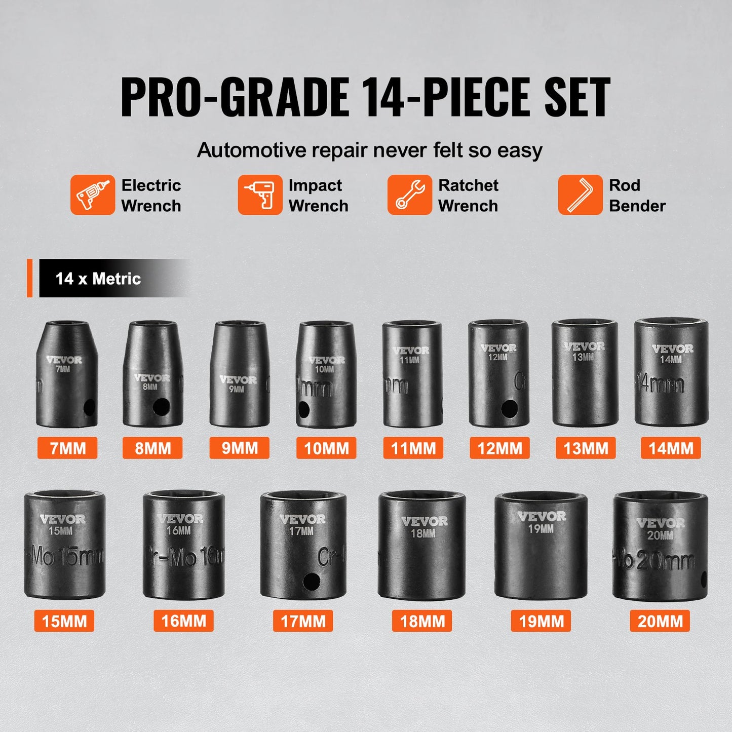 Schlagschrauber-Set, 14-teilig, 6-Punkt-Bits, 3/8-Zoll-Antrieb, Ratschen-Werkzeugsatz, Koffer