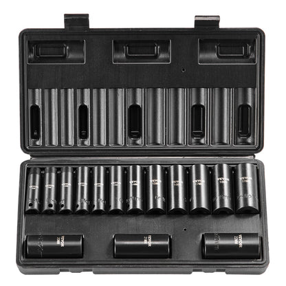 Schlagschrauber-Set, 15-teilig, 6-Punkt-Bits, 3/8-Zoll-Antrieb, Ratschen-Werkzeugkoffer