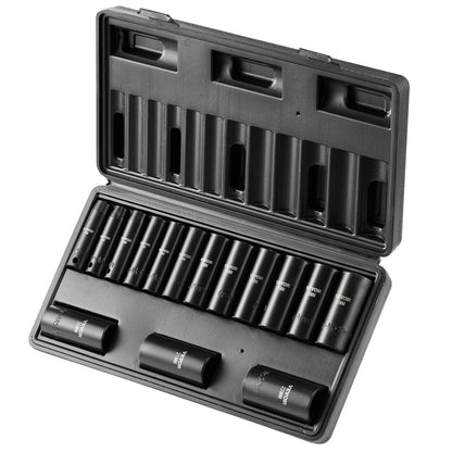 Schlagschrauber-Set, 15-teilig, 6-Punkt-Bits, 3/8-Zoll-Antrieb, Ratschen-Werkzeugkoffer