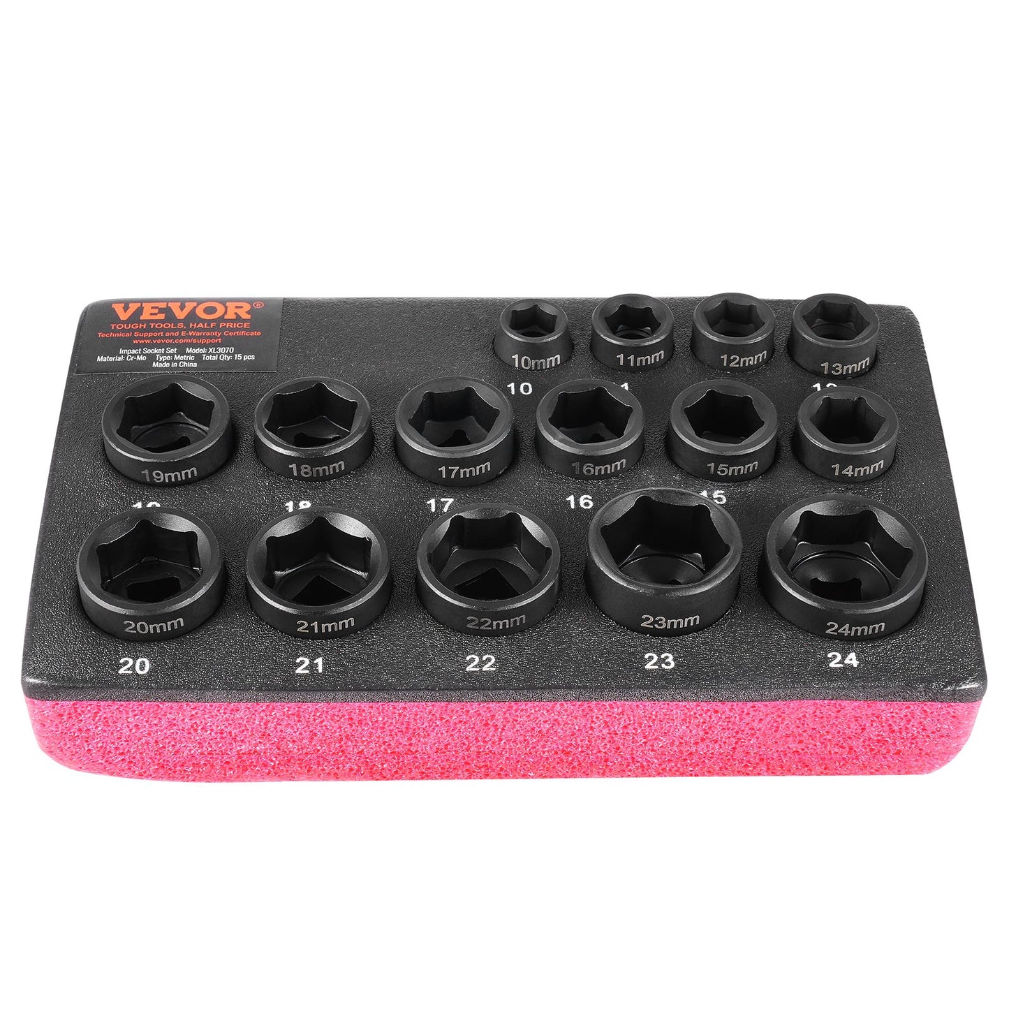 Impact Sockets Set 15st 6-Points 3/8" Drive Bit Ratchet Tool Kit 10-24mm