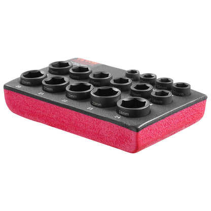 Impact Sockets Set 15st 6-Points 3/8" Drive Bit Ratchet Tool Kit 10-24mm