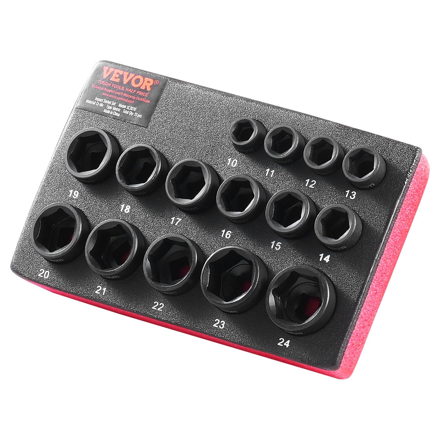 Impact Sockets Set 15st 6-Points 3/8" Drive Bit Ratchet Tool Kit 10-24mm