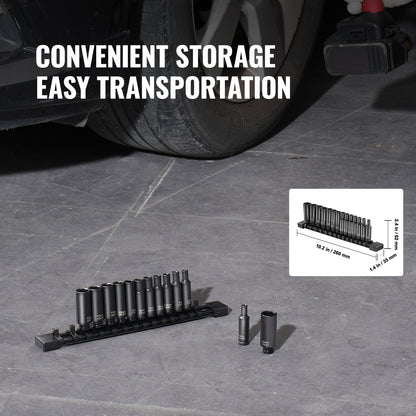 Impact Sockets Set 14PCS 6-Points 1/4" Deep Socket Set Metrisk 4-15mm Cr-Mo