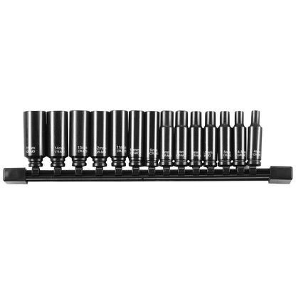 Impact Sockets Set 14PCS 6-Points 1/4" Deep Socket Set Metrisk 4-15mm Cr-Mo