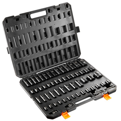 Impact Sockets Set 59st 6-Point 3/8" & 1/2" Drive Bit Ratchet Tool Kit