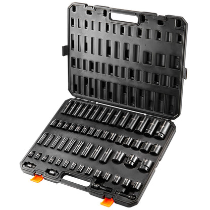 Impact Sockets Set 59st 6-Point 3/8" & 1/2" Drive Bit Ratchet Tool Kit