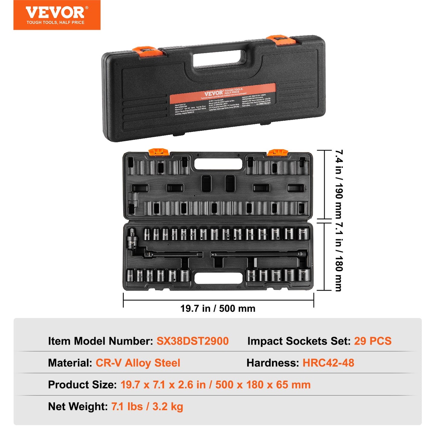 Schlagschrauber-Set, 29-teilig, 6-Punkt-Bits, 3/8-Zoll-Antrieb, Ratschen-Werkzeugsatz, Koffer