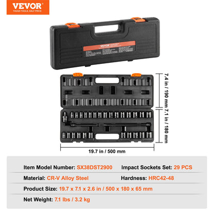 Schlagschrauber-Set, 29-teilig, 6-Punkt-Bits, 3/8-Zoll-Antrieb, Ratschen-Werkzeugsatz, Koffer