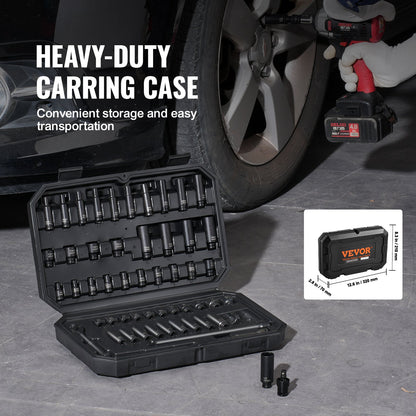 Impact Sockets Set 55 st 6-Points 1/4" Drive Bit Ratchet Tool Kit Case