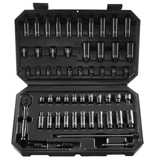 Impact Sockets Set 55 st 6-Points 1/4" Drive Bit Ratchet Tool Kit Case
