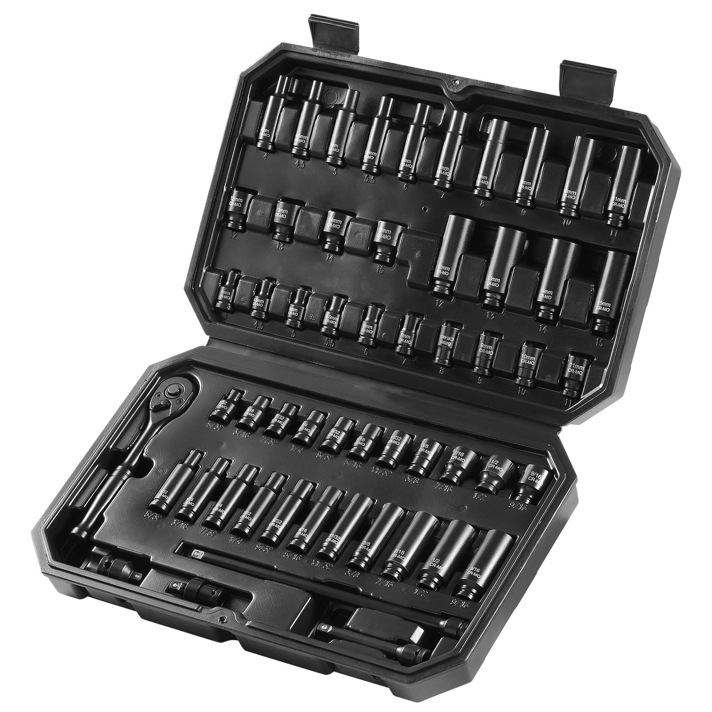 Impact Sockets Set 55 st 6-Points 1/4" Drive Bit Ratchet Tool Kit Case