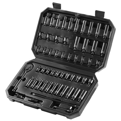 Impact Sockets Set 55 st 6-Points 1/4" Drive Bit Ratchet Tool Kit Case