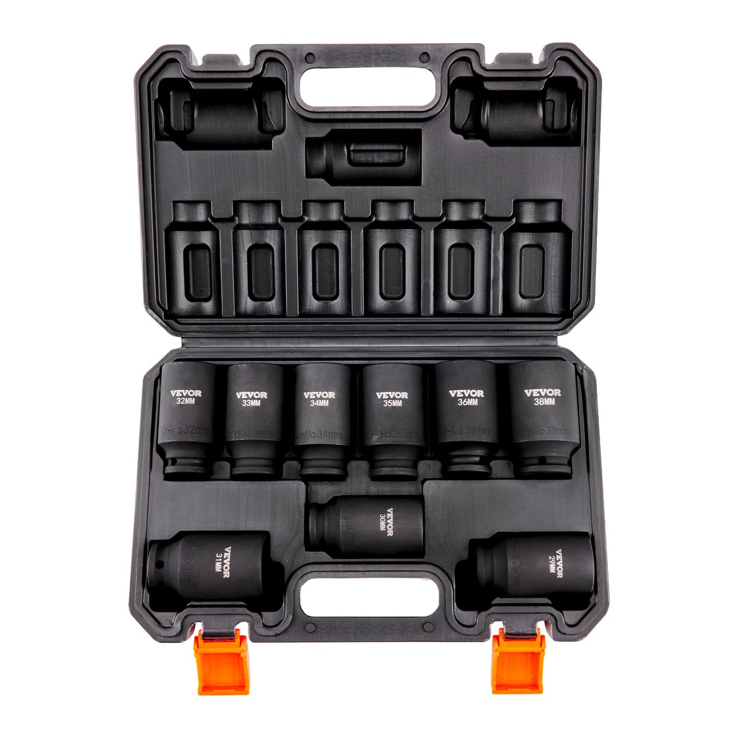 1/2" Drive Impact Socket Set, 9 delar djupt Socket Set Metrisk 29-38mm, 6 Point Cr-Mo legerat stål för bilreparation, lättlästa storleksmärkningar, Robust konstruktion, Inkluderar förvaringsväska