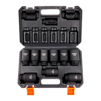 1/2" Drive Impact Socket Set, 9 delar djupt Socket Set Metrisk 29-38mm, 6 Point Cr-Mo legerat stål för bilreparation, lättlästa storleksmärkningar, Robust konstruktion, Inkluderar förvaringsväska