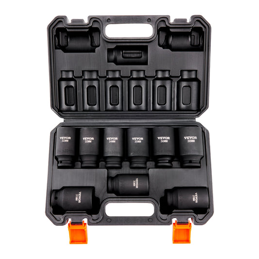 1/2" Drive Impact Socket Set, 9 delar djupt Socket Set Metrisk 29-38mm, 6 Point Cr-Mo legerat stål för bilreparation, lättlästa storleksmärkningar, Robust konstruktion, Inkluderar förvaringsväska