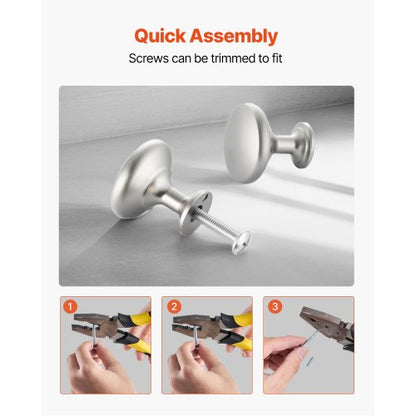 Skåpknoppar, 25-pack, 28 mm lådhandtag i zinklegering, svampformade köksknoppar, byråhandtag, skåpbeslag med skruvar för badrumsskåp, lådor, nickelfärg |  EU