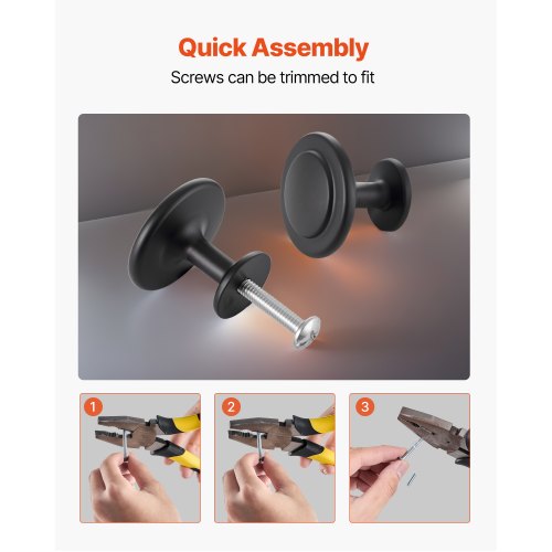 Skåpknoppar, 30-pack, 31 mm svarta zinklegeringshandtag, svampformade köksknoppar, byråhandtag, skåpbeslag med skruvar för badrumsskåp, lådor |  EU