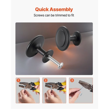 Skåpknoppar, 30-pack, 31 mm svarta zinklegeringshandtag, svampformade köksknoppar, byråhandtag, skåpbeslag med skruvar för badrumsskåp, lådor |  EU