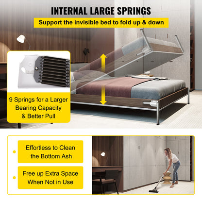 Murphy Assembly Wall Springs Mechanism Heavy Duty Support Hardware DIY Kit for King Queen Bed (Vertical), White