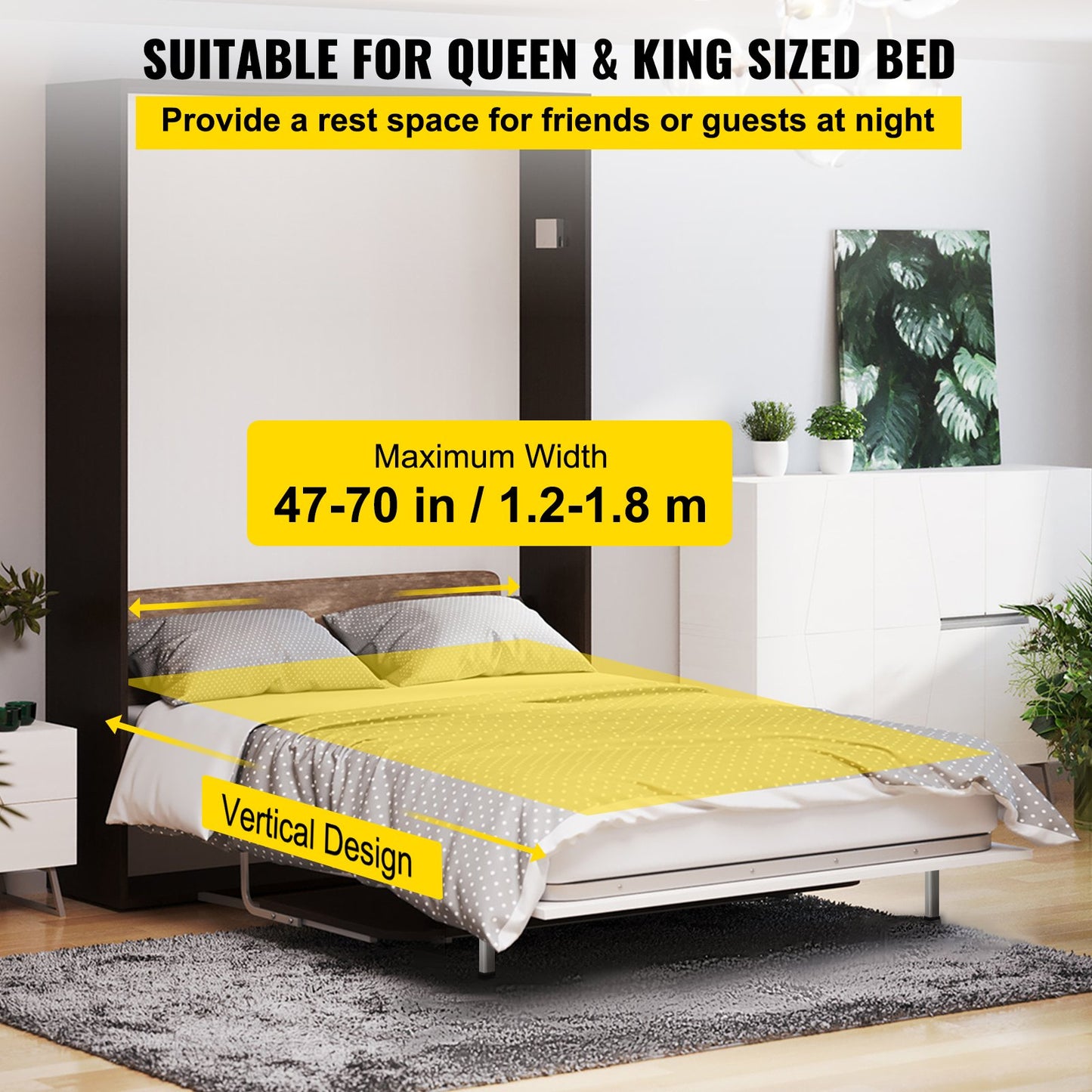 Murphy Assembly Wall Springs Mechanism Heavy Duty Support Hardware DIY Kit for King Queen Bed (Vertical), White