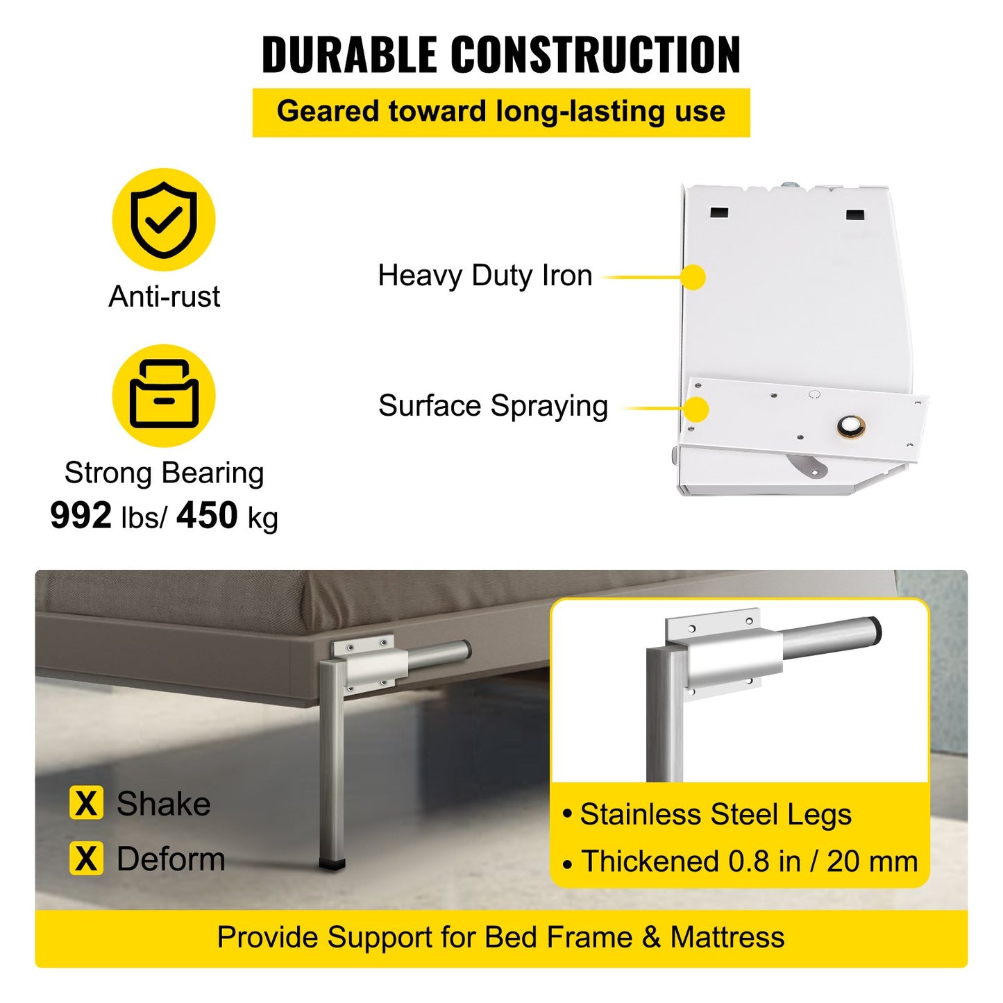 Murphy Assembly Wall Springs Mechanism Heavy Duty Support Hardware DIY Kit for King Queen Bed (Vertical), White