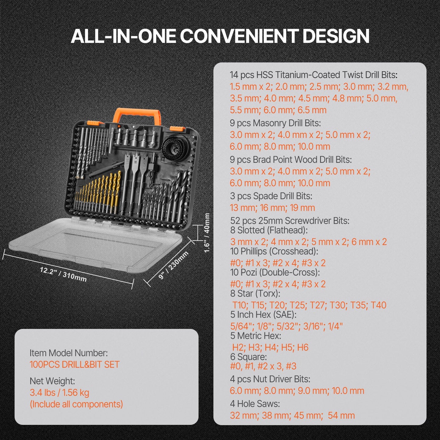 Drill Bit Set 100 Pcs Screwdriver Bit Set with Carrying Case Multifunction