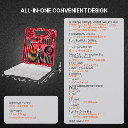 Drill Bit Set 70 Pcs Screwdriver Bit Set with Carrying Case Multifunction