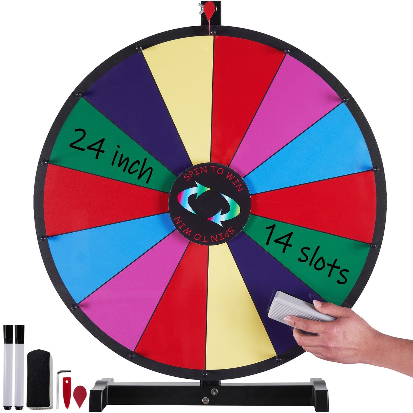 24 tums snurrande prishjul, 14 spelautomater bordsspinnare, kraftigt roulettehjul med torr radering och 2 markörer, vinn Fortune Spin-spel i Party Pub Trade Show Carnival
