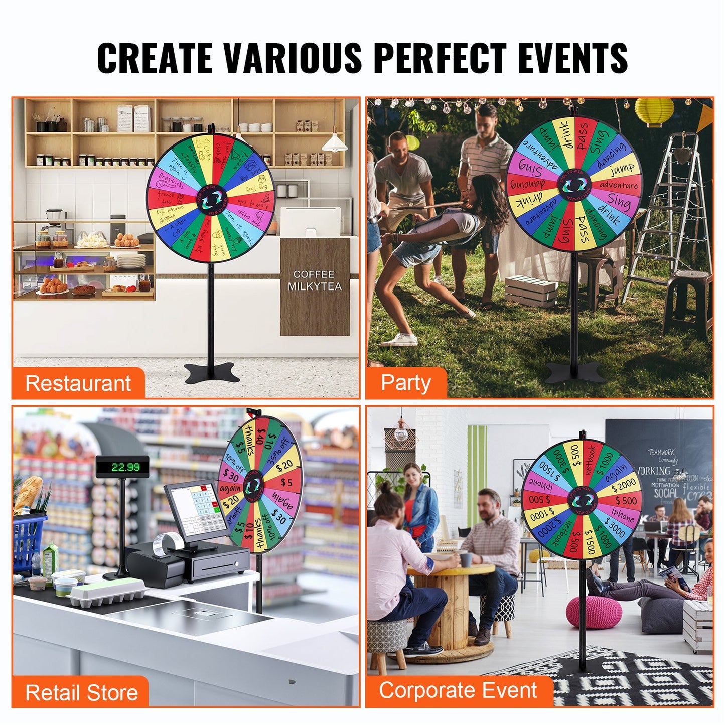 36 tums snurrande prishjul, 18 spelautomater, rouletthjul med torr radering och 2 markörer, bordsskiva eller golvstående Vinn Fortune Spin-spel i Party Pub Trade Show Carnival