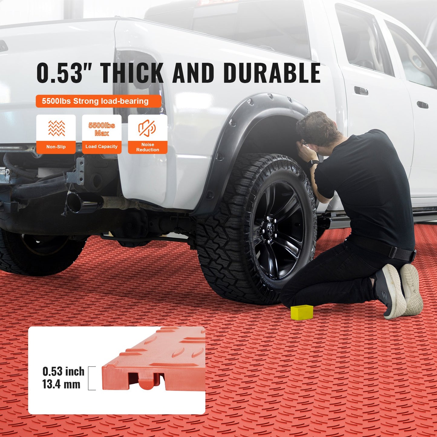 Garage Tiles Interlocking, 12 x 12 x 0.53 Inch 25-Pack Garage Floor Tiles, Non-Slip Double-Sided Texture Garage Floor Tiles, for Garages, Basements, Repair Shops, Red