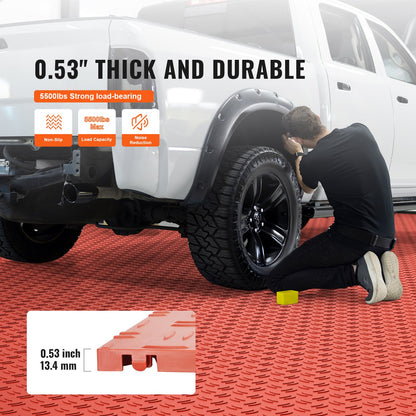 Garage Tiles Interlocking, 12 x 12 x 0.53 Inch 25-Pack Garage Floor Tiles, Non-Slip Double-Sided Texture Garage Floor Tiles, for Garages, Basements, Repair Shops, Red