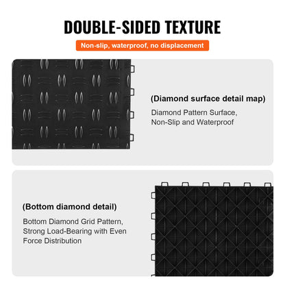 Garage Tiles Interlocking, 12 x 12 x 0.53 Inch 25-Pack Garage Floor Tiles, Non-Slip Double-Sided Textured Garage Flooring, for Garages, Basements, Repair Shops, Black