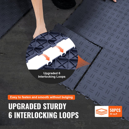 Garage Tiles Interlocking, 12 x 12 x 0.53 Inch 50-Pack Garage Floor Tiles, Non-Slip Double-Sided Texture Garage Floor Tiles, for Garages, Basements, Repair Shops, Graphite Gray