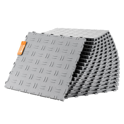 Garageplattor sammankopplade, 12 x 12 x 0,53 tum 25-pack garagegolvplattor, halkfria dubbelsidiga texturer för garagegolv, för garage, källare, reparationsverkstäder, silver
