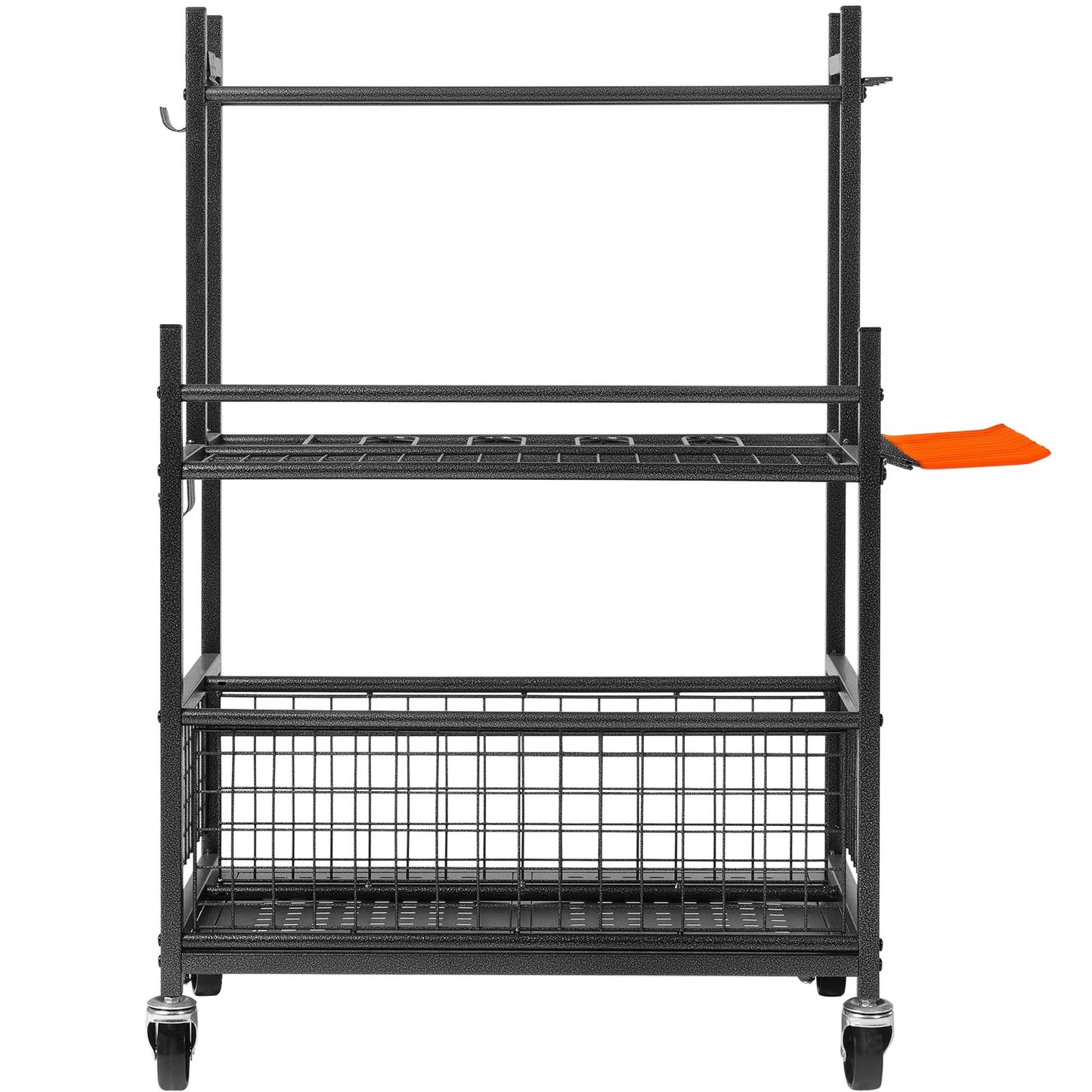 Trädgårdsredskapsarrangör, 16 platser med krokar, gårdsredskapstornställ med hjul för garageorganisation och förvaring, Hålla långskaftade verktyg/krata/kvast, metallverktygsställ för skjul, utomhus