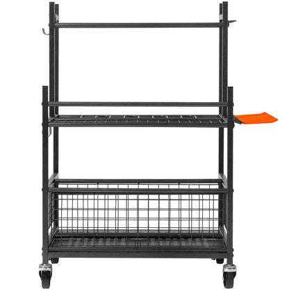 Trädgårdsredskapsarrangör, 16 platser med krokar, gårdsredskapstornställ med hjul för garageorganisation och förvaring, Hålla långskaftade verktyg/krata/kvast, metallverktygsställ för skjul, utomhus